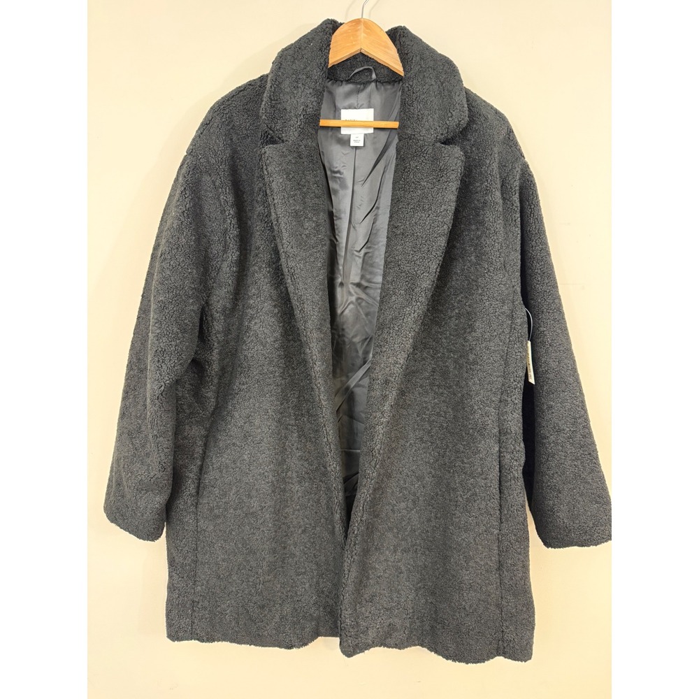 Daily Ritual Teddy Bear Fleece Coat Black Textured Cozy Oversized Two Button XXL